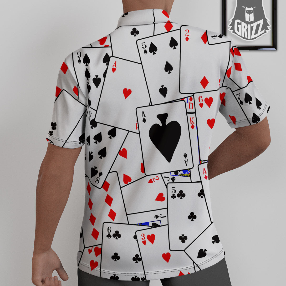 Playing Card Suits Black And Red Print Untucked Shirts-grizzshop