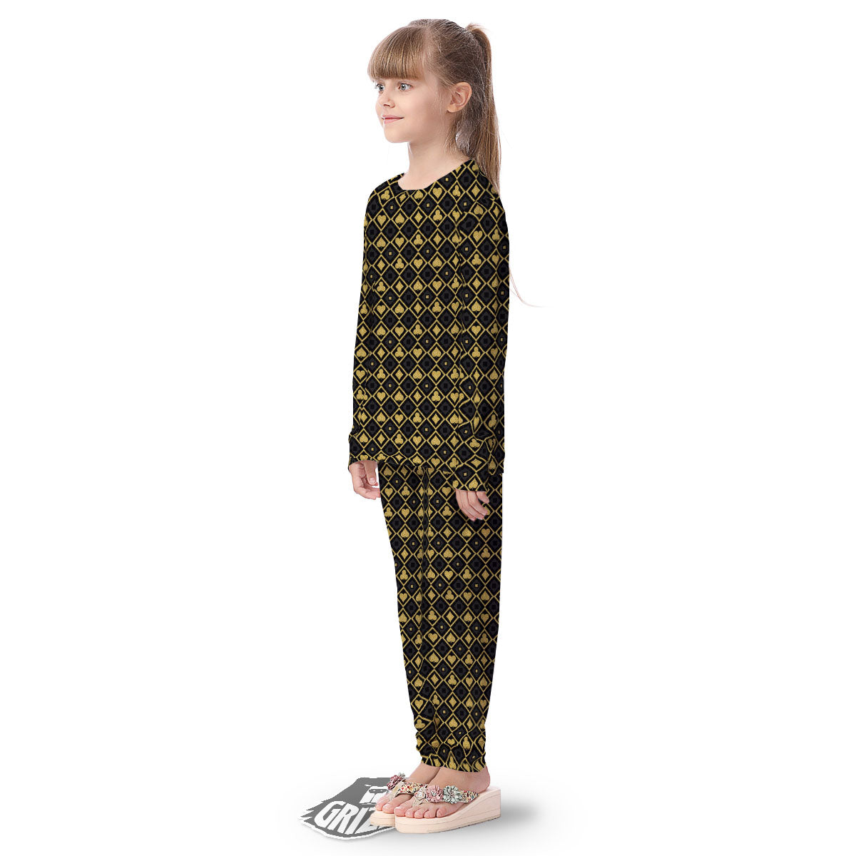 Playing Card Suits Gold Print Pattern Kid's Pajamas-grizzshop