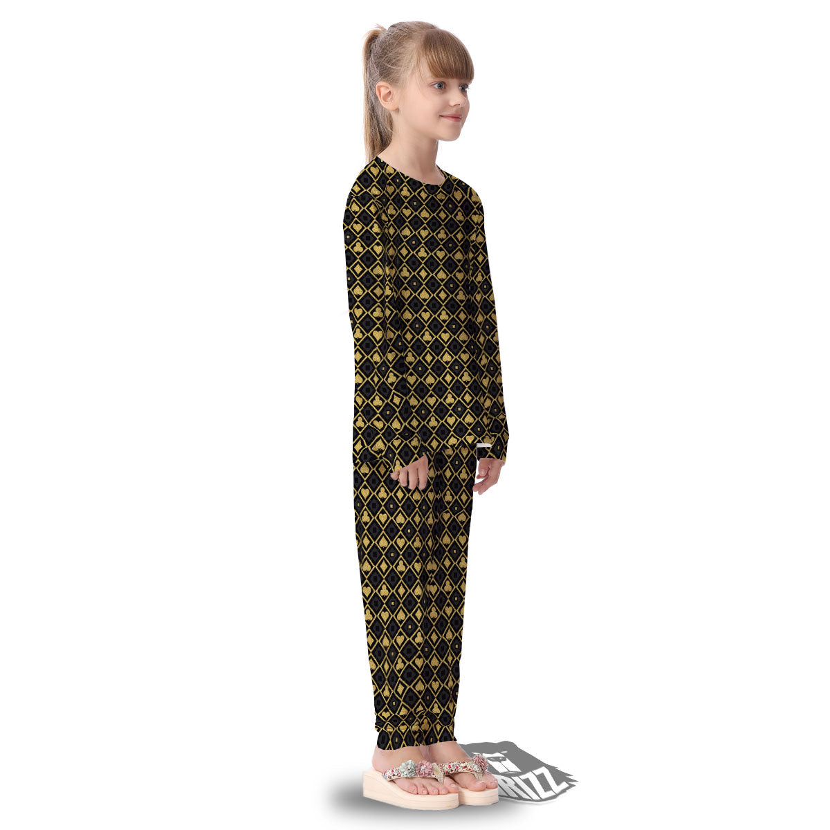Playing Card Suits Gold Print Pattern Kid's Pajamas-grizzshop