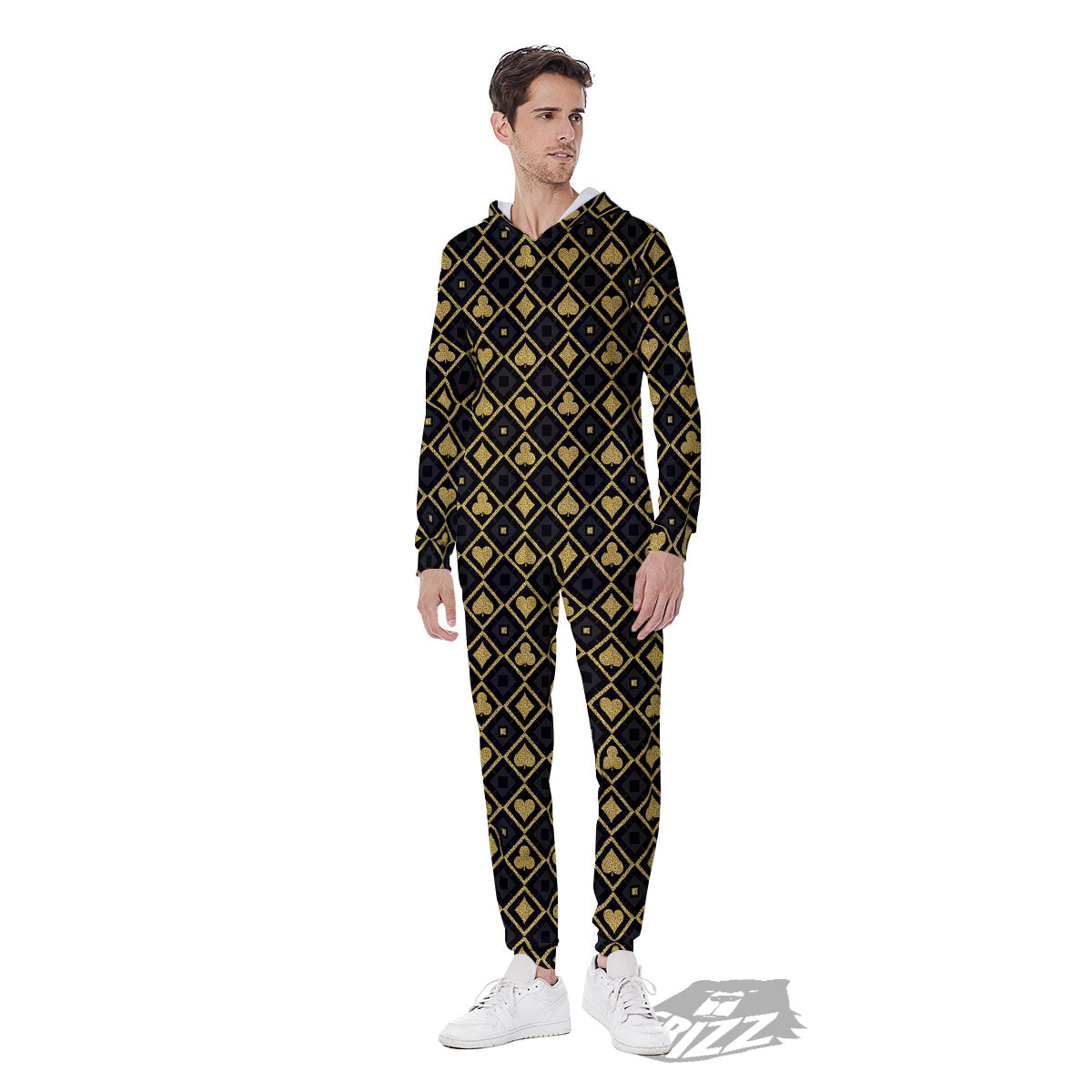 Playing Card Suits Gold Print Pattern Men's Jumpsuit-grizzshop