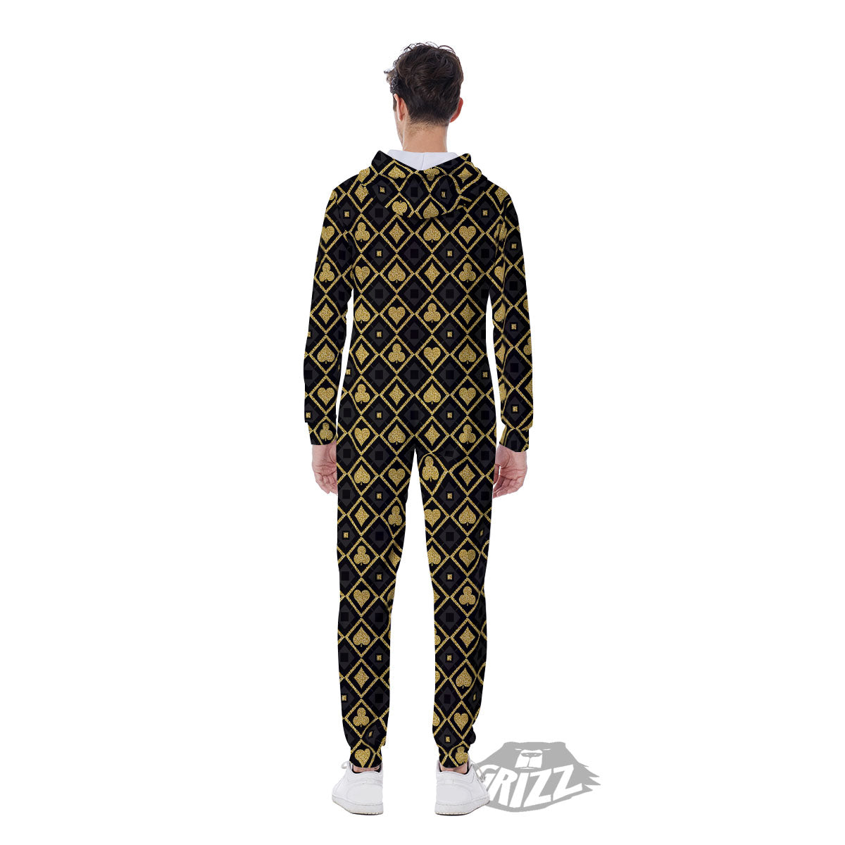 Playing Card Suits Gold Print Pattern Men's Jumpsuit-grizzshop