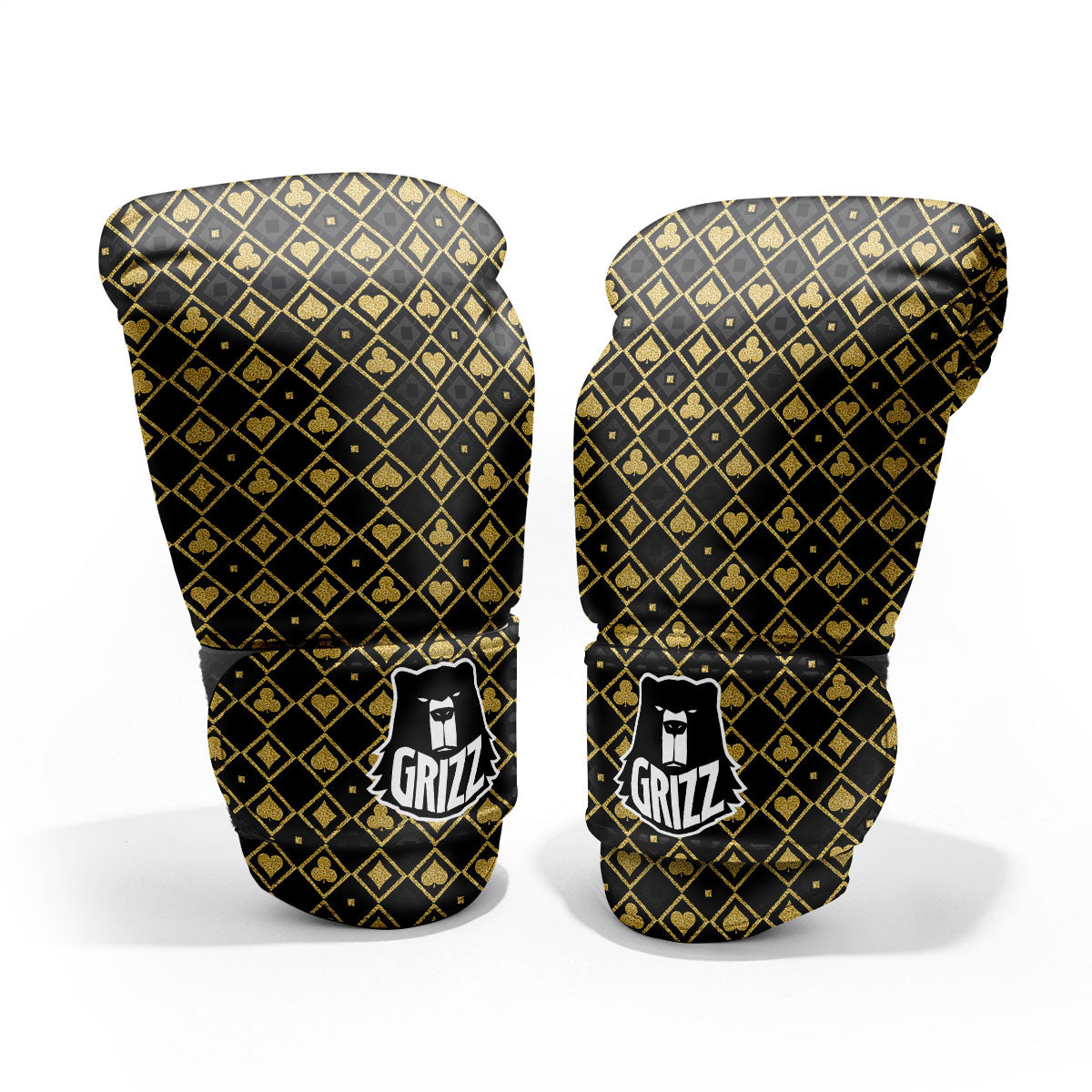 Playing Card Suits Gold Print Pattern Pro Boxing Glove