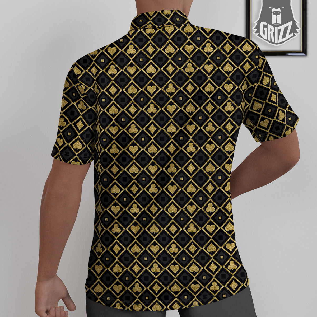 Playing Card Suits Gold Print Pattern Untucked Shirts-grizzshop