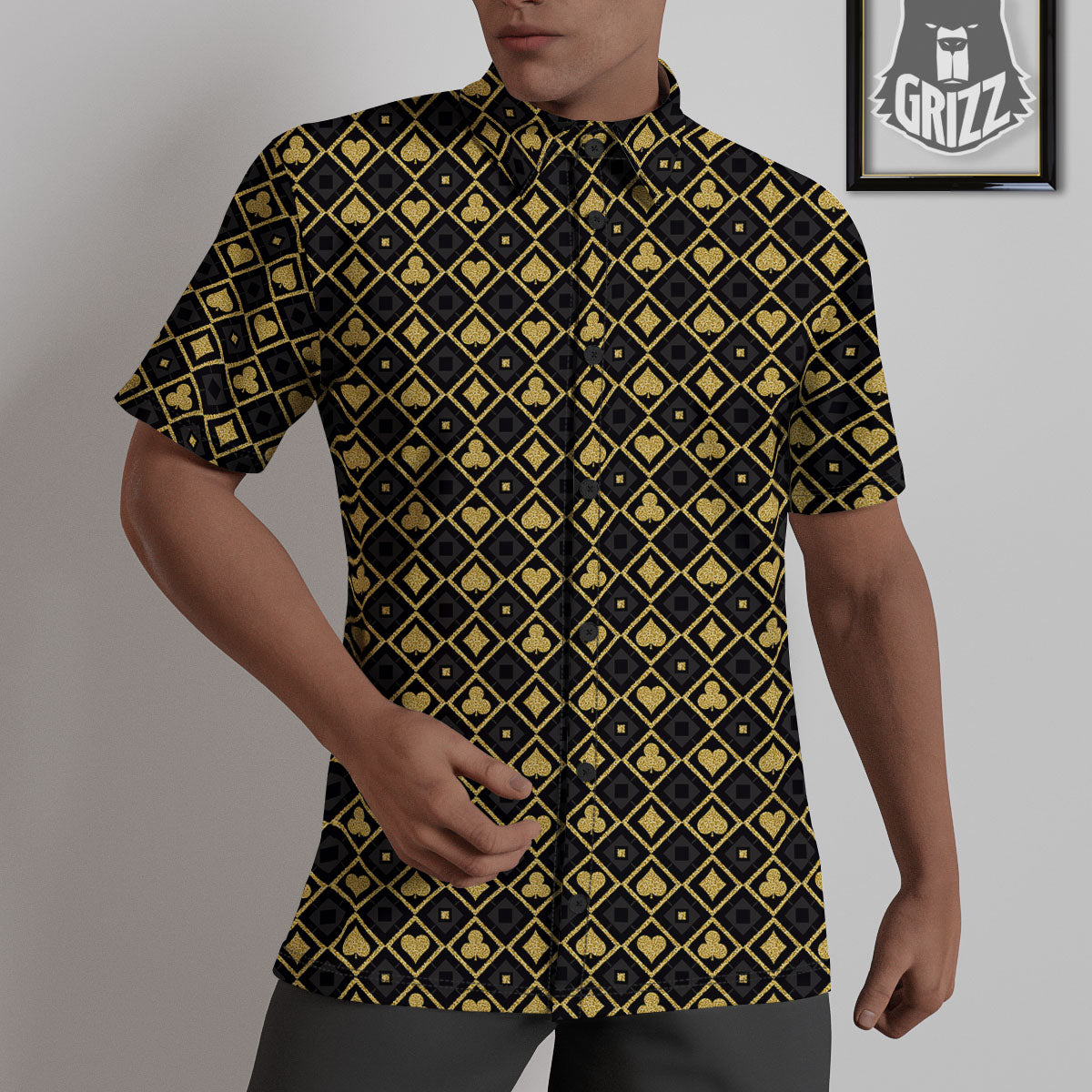 Playing Card Suits Gold Print Pattern Untucked Shirts-grizzshop