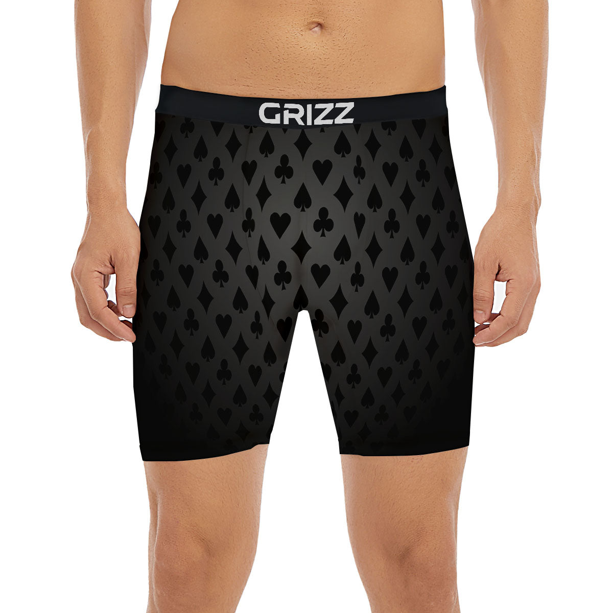 Playing Card Suits Grey And Black Print Boxer Briefs-grizzshop