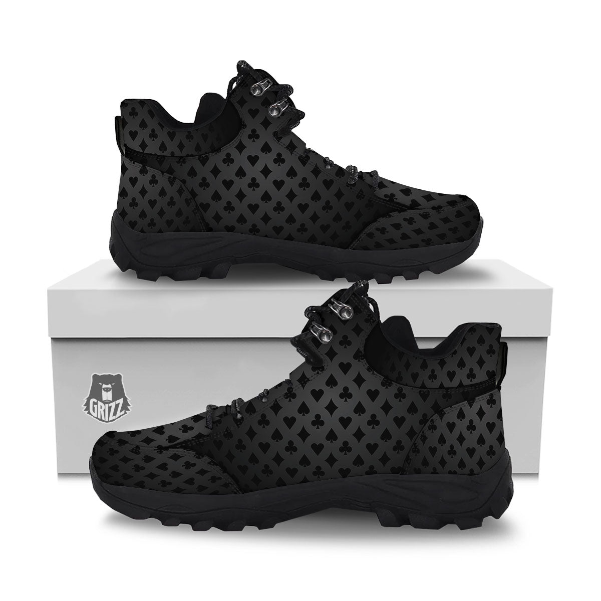 Playing Card Suits Grey And Black Print Hiking Shoes-grizzshop