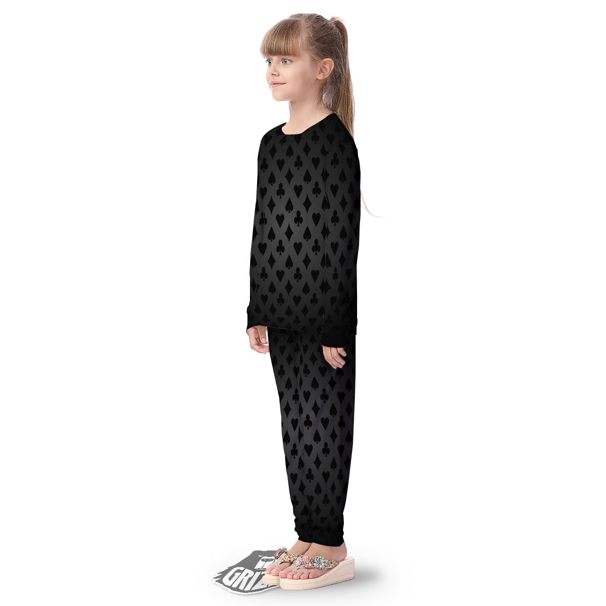 Playing Card Suits Grey And Black Print Kid's Pajamas-grizzshop