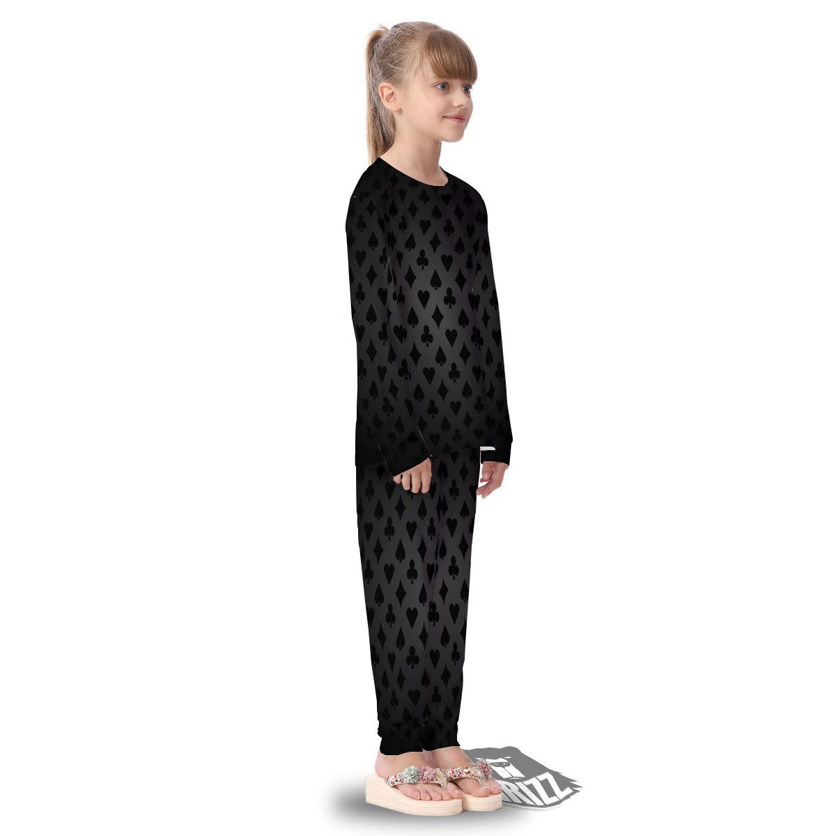 Playing Card Suits Grey And Black Print Kid's Pajamas-grizzshop