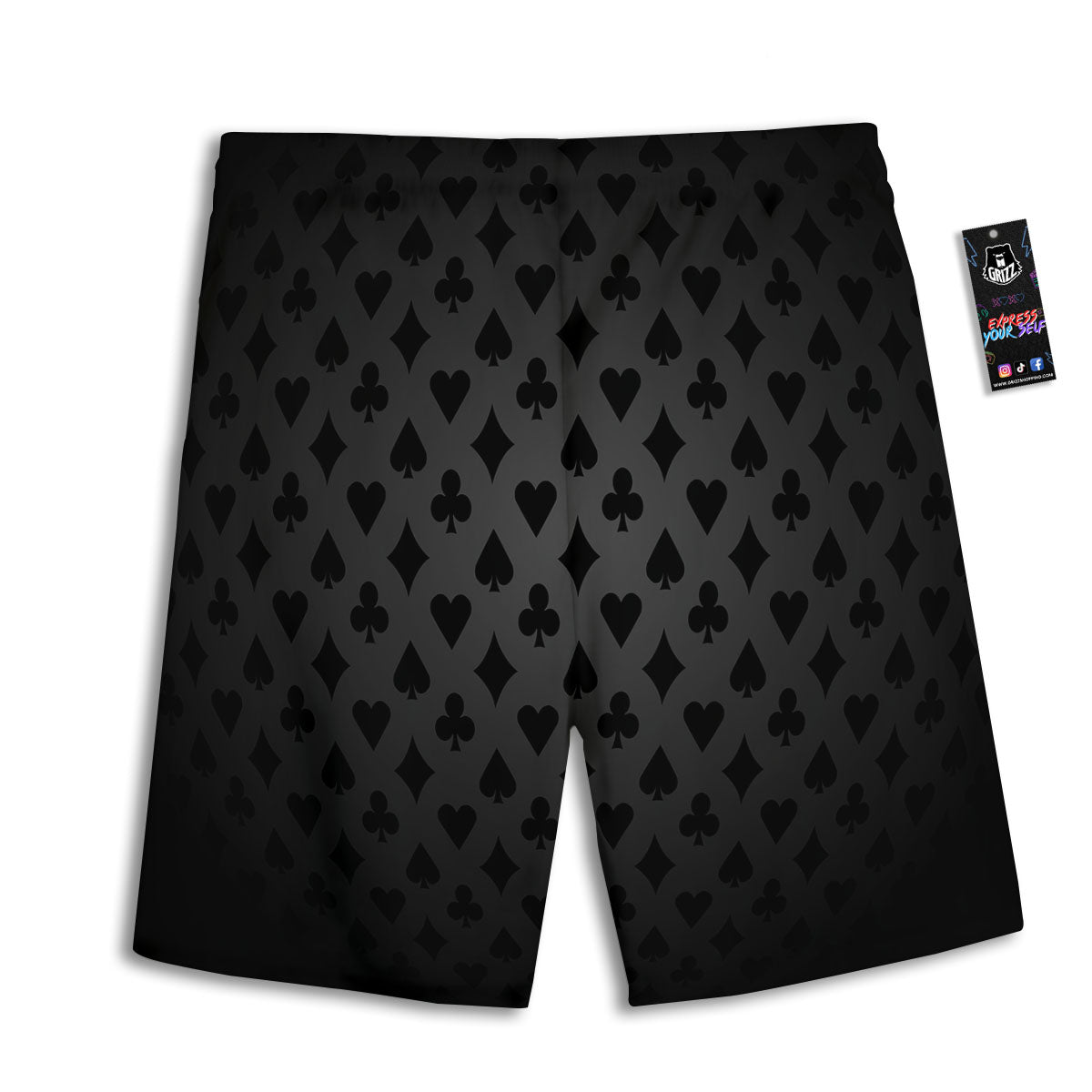 Playing Card Suits Grey And Black Print Men's Athletic Shorts