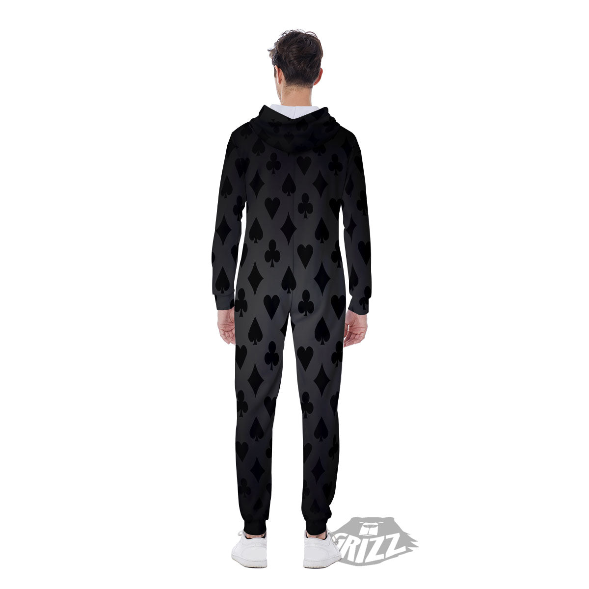 Playing Card Suits Grey And Black Print Men's Jumpsuit-grizzshop