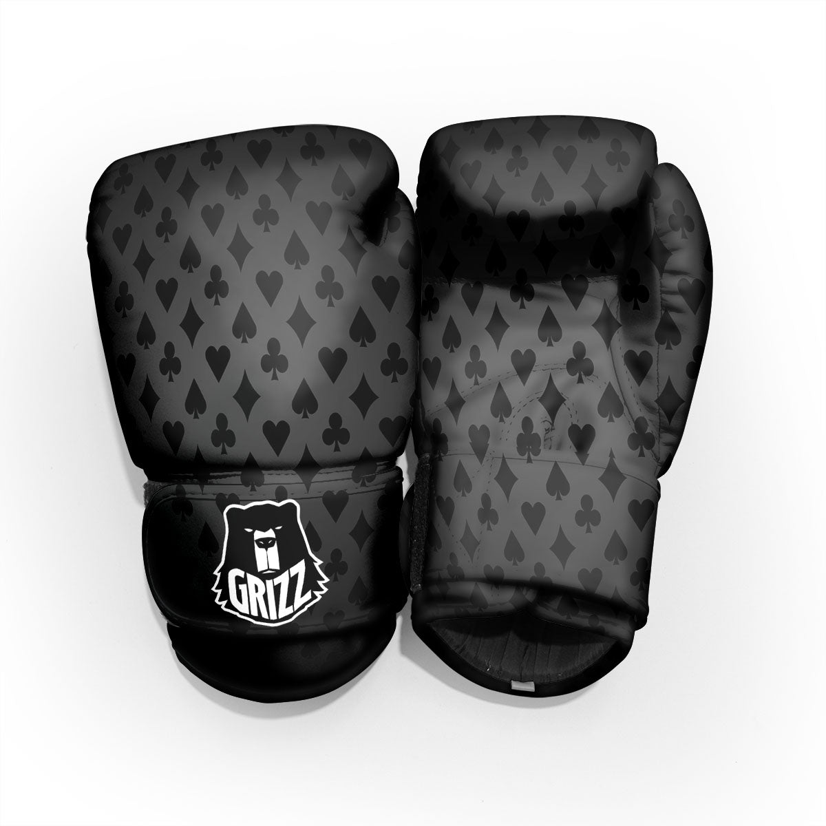 Playing Card Suits Grey And Black Print Pro Boxing Glove