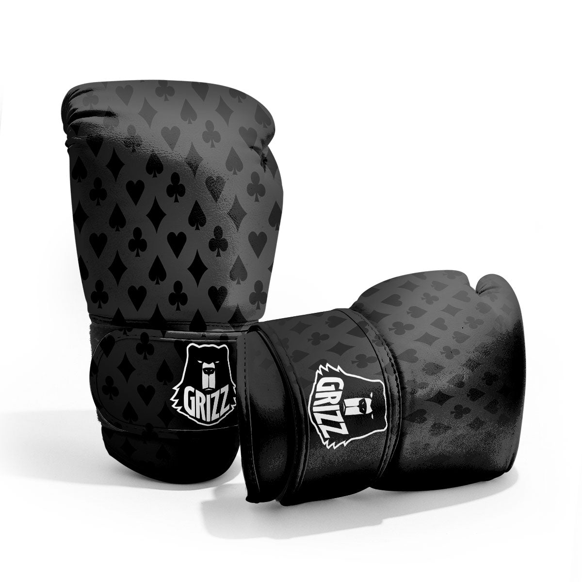Playing Card Suits Grey And Black Print Pro Boxing Glove
