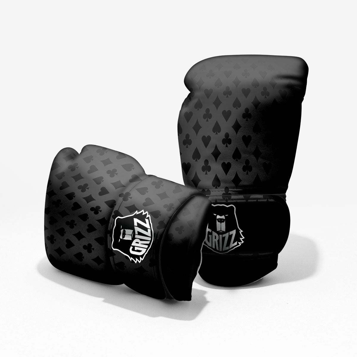 Playing Card Suits Grey And Black Print Pro Boxing Glove
