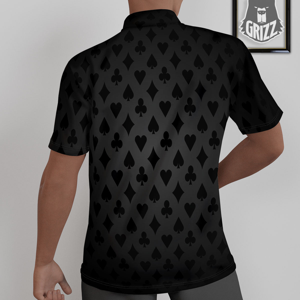 Playing Card Suits Grey And Black Print Untucked Shirts-grizzshop