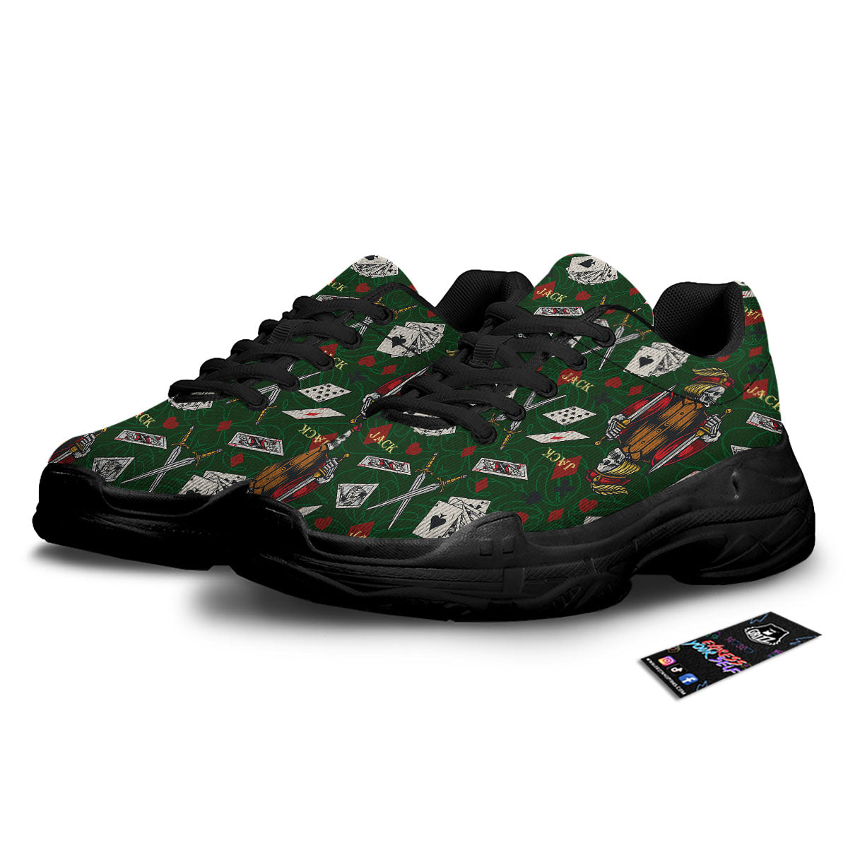 Playing Card Suits Poker Print Pattern Black Chunky Shoes-grizzshop