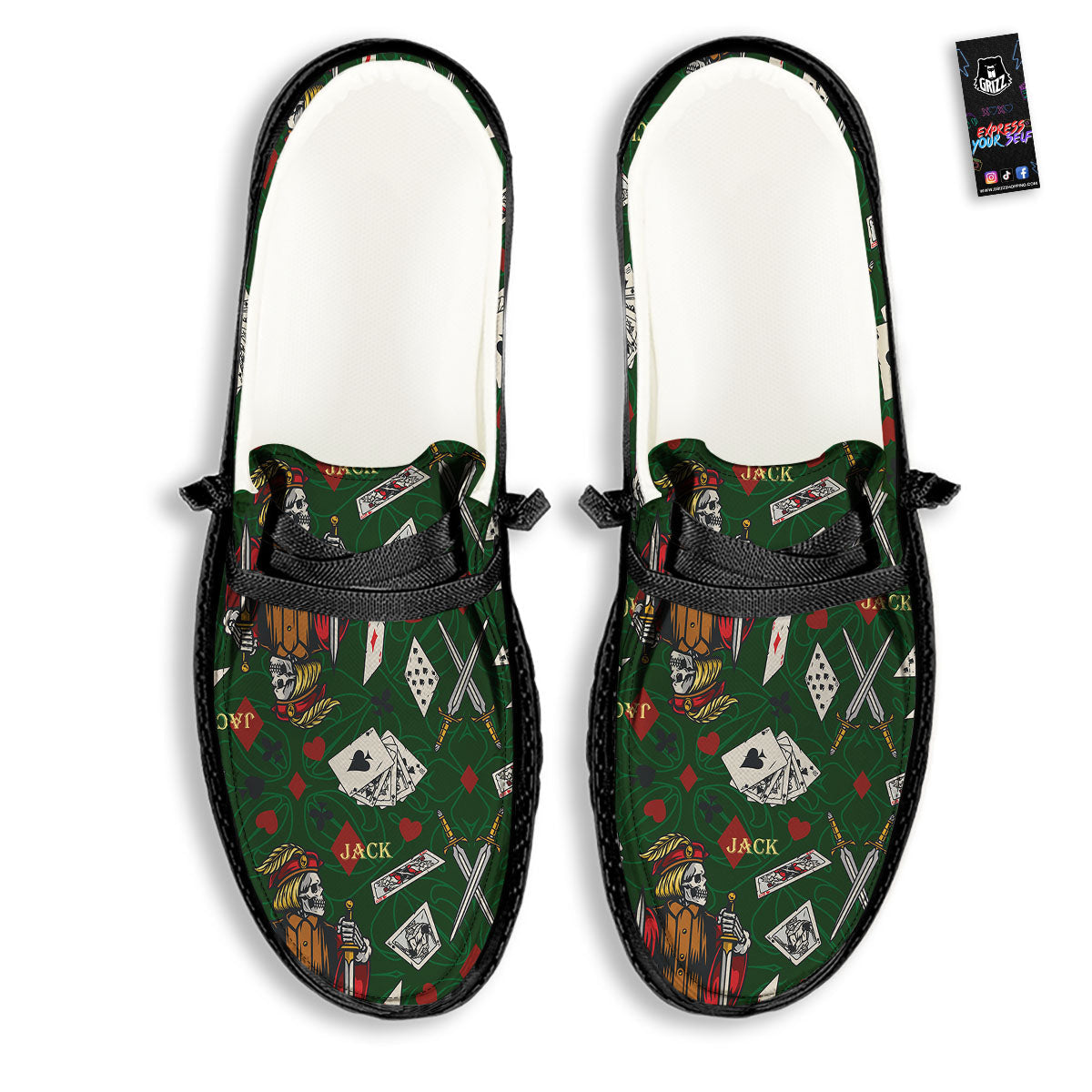 Playing Card Suits Poker Print Pattern Black Loafers-grizzshop