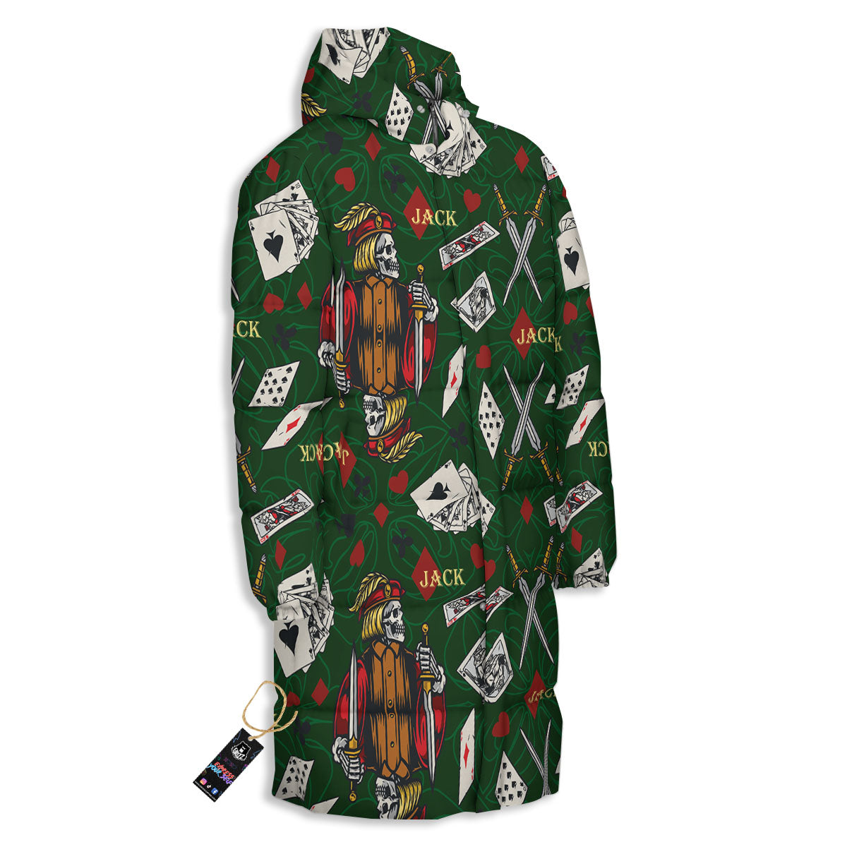 Playing Card Suits Poker Print Pattern Long Down Jacket-grizzshop
