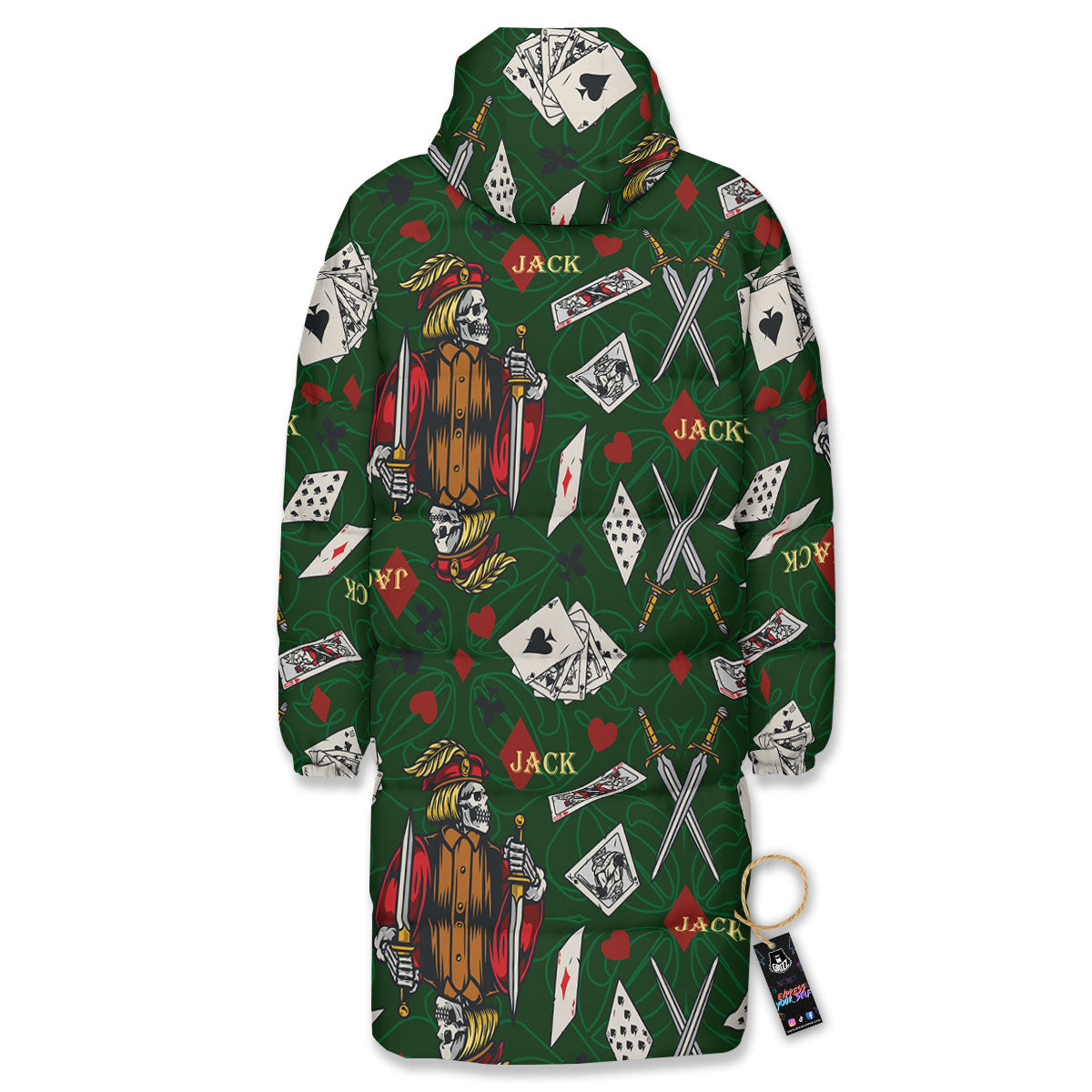Playing Card Suits Poker Print Pattern Long Down Jacket-grizzshop