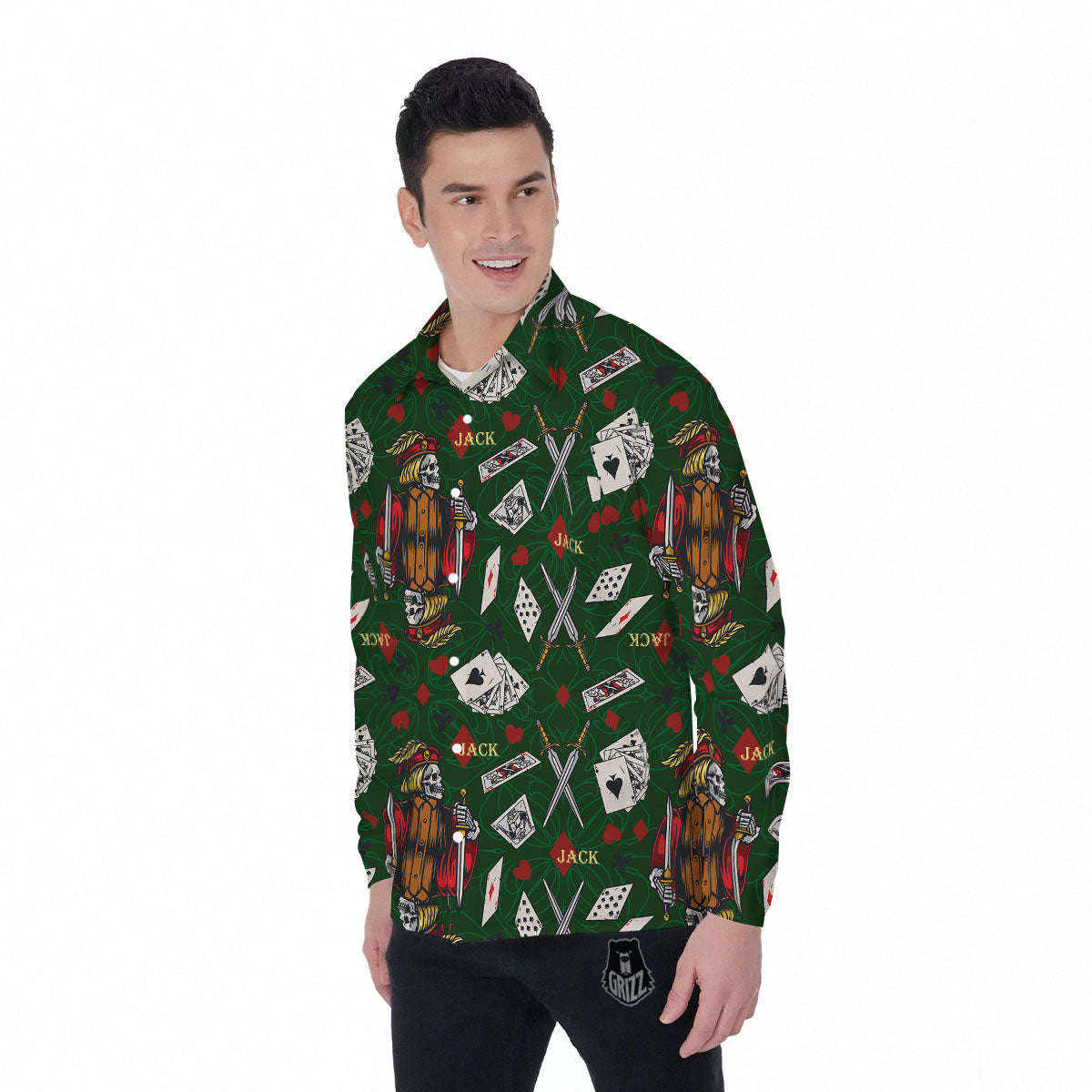 Playing Card Suits Poker Print Pattern Men's Long Sleeve Shirts-grizzshop