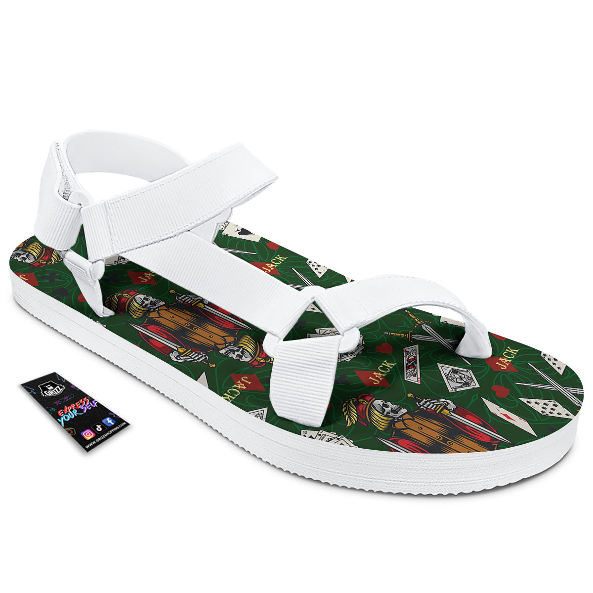 Playing Card Suits Poker Print Pattern White Open Toe Sandals-grizzshop