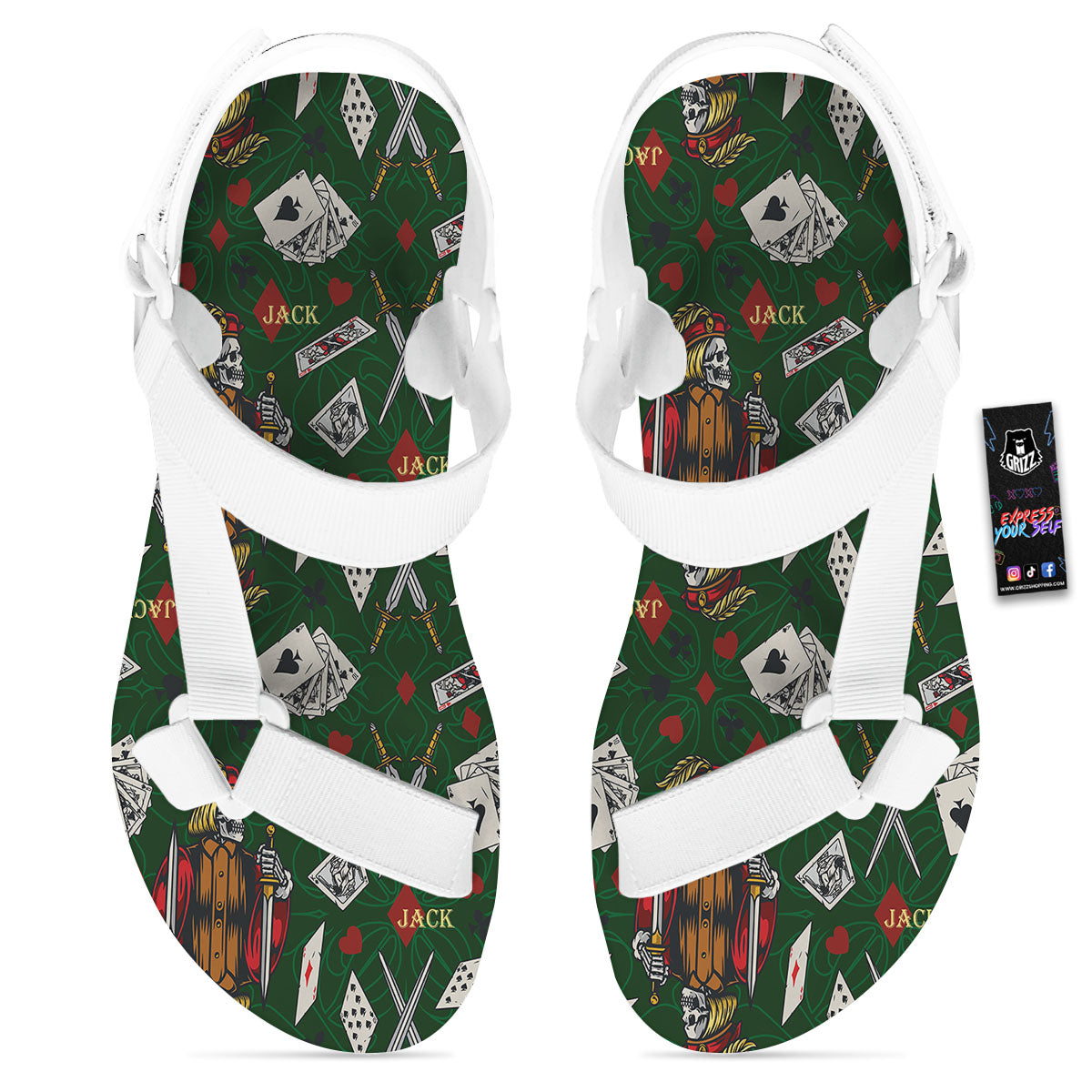 Playing Card Suits Poker Print Pattern White Open Toe Sandals-grizzshop