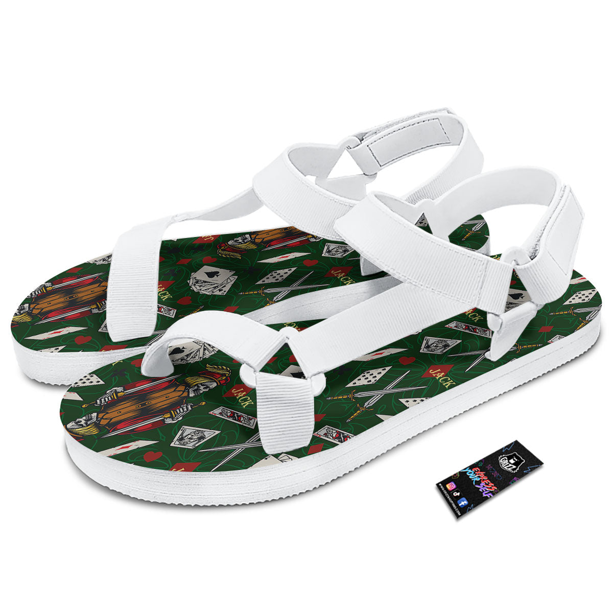 Playing Card Suits Poker Print Pattern White Open Toe Sandals-grizzshop