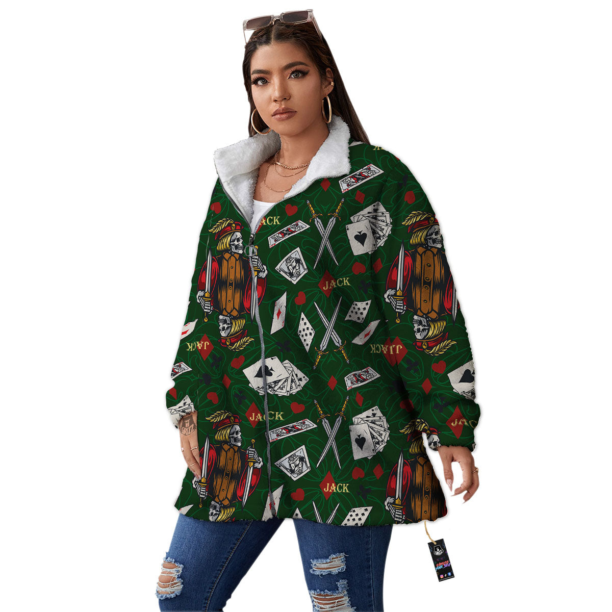 Playing Card Suits Poker Print Pattern Women's Sherpa Jacket-grizzshop