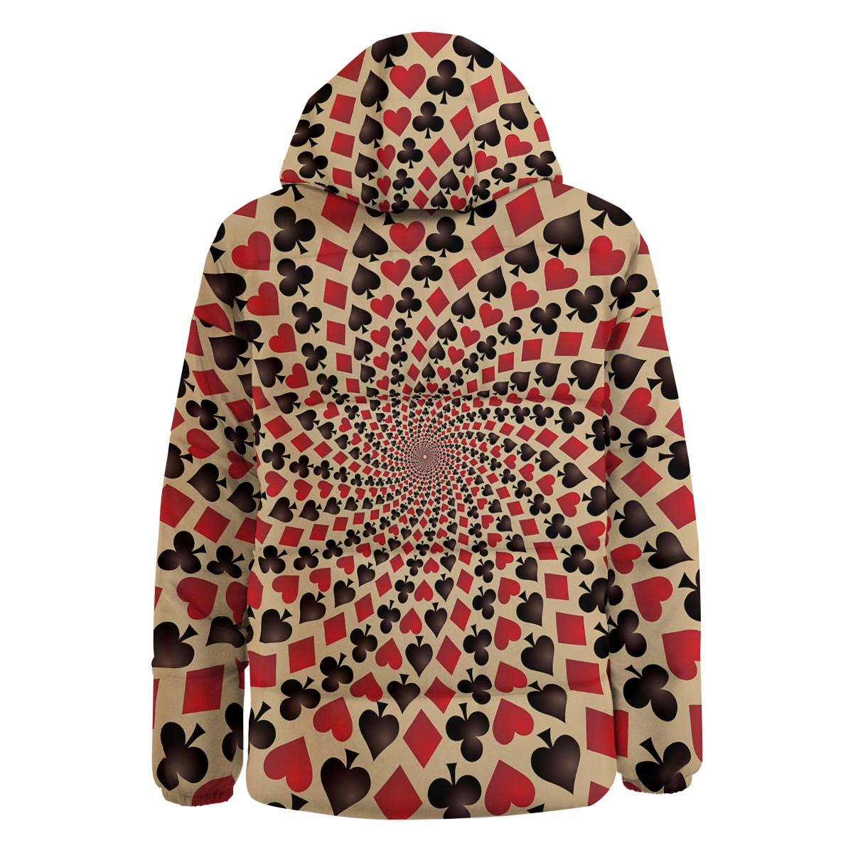 Playing Card Suits Swirl Print Down Jacket-grizzshop