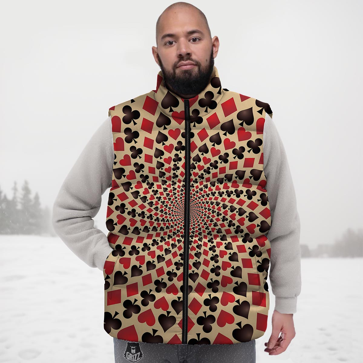 Playing Card Suits Swirl Print Down Vest