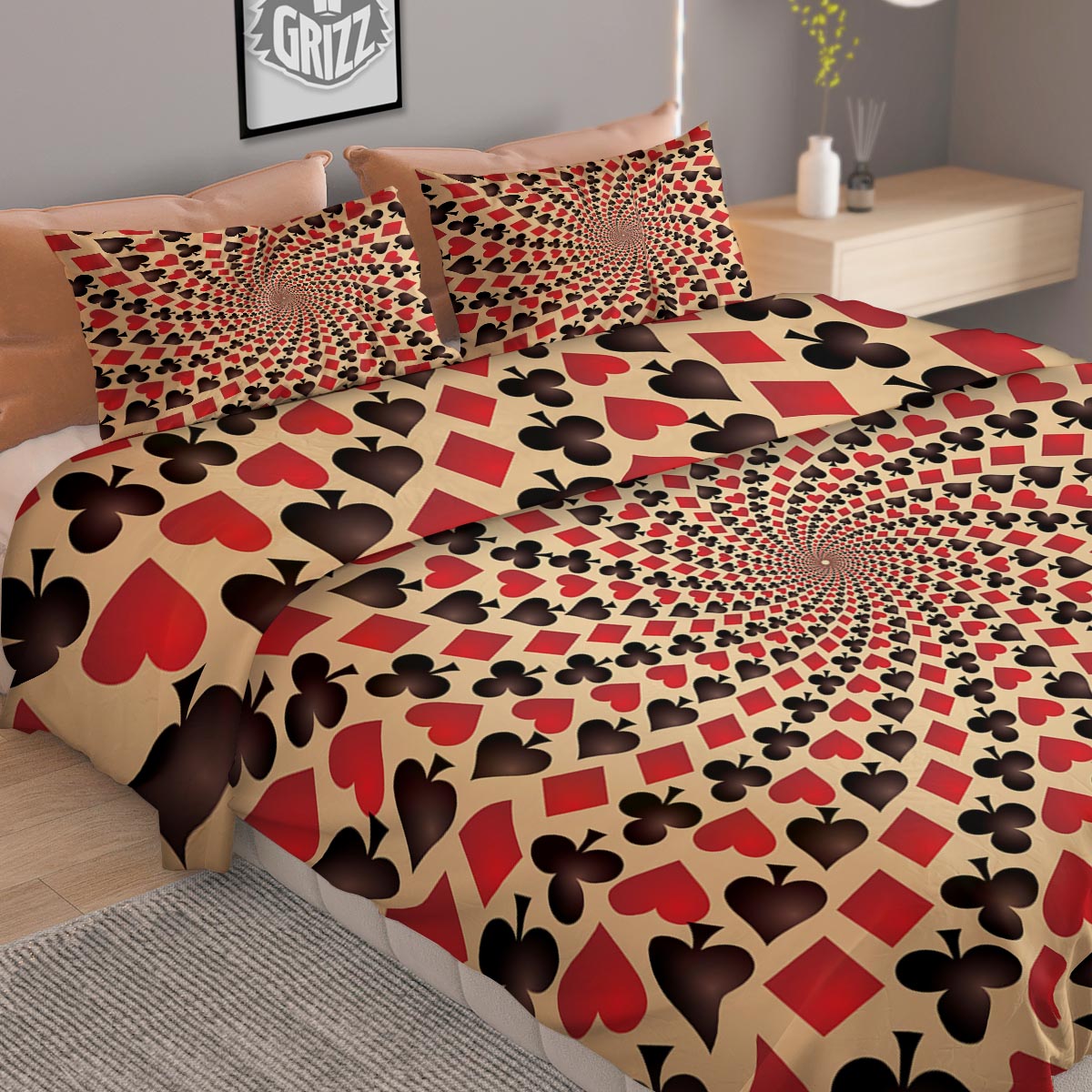 Playing Card Suits Swirl Print Duvet Cover Bedding Set