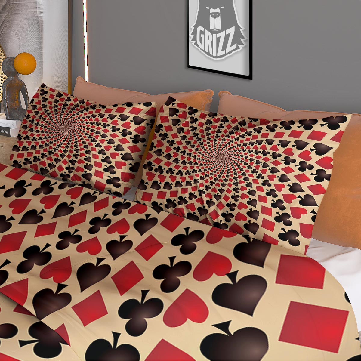 Playing Card Suits Swirl Print Duvet Cover Bedding Set