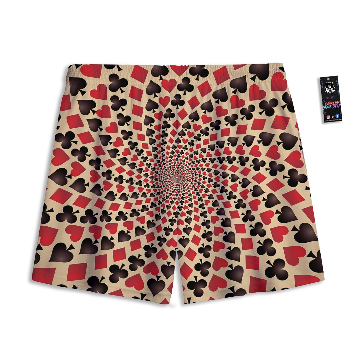 Playing Card Suits Swirl Print Mesh Shorts