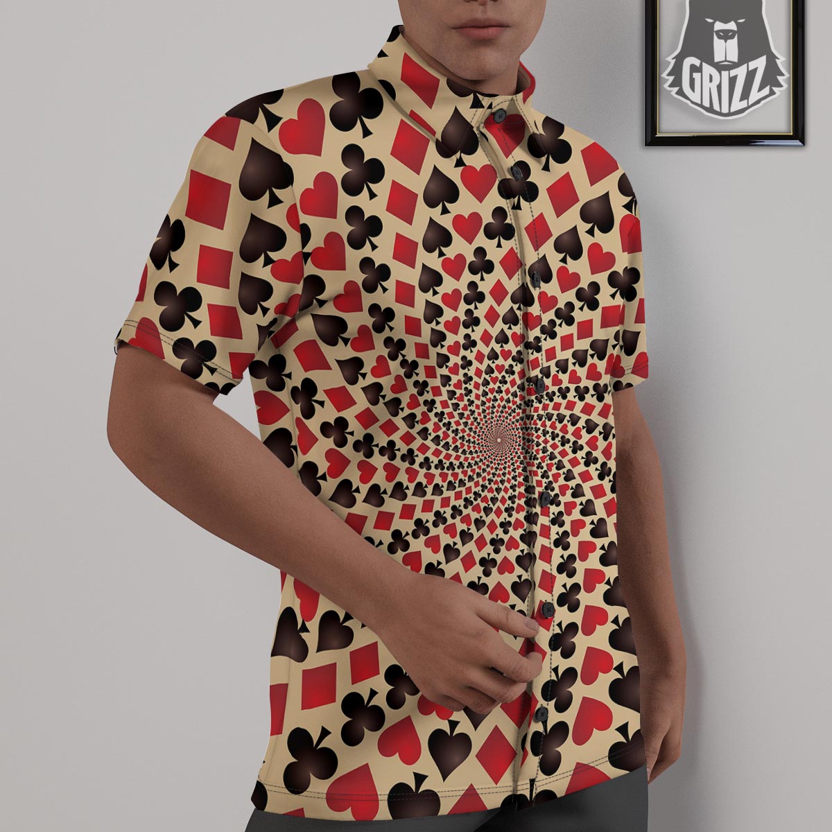 Playing Card Suits Swirl Print Untucked Shirts-grizzshop
