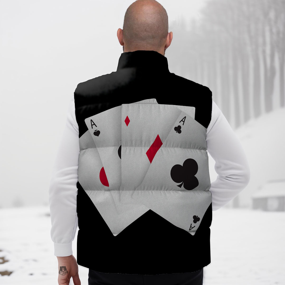 Playing Card Suits White And Black Print Down Vest