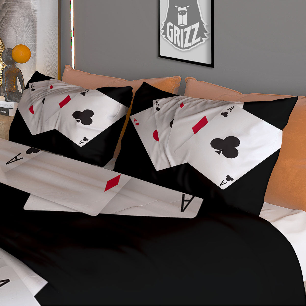 Playing Card Suits White And Black Print Duvet Cover Bedding Set