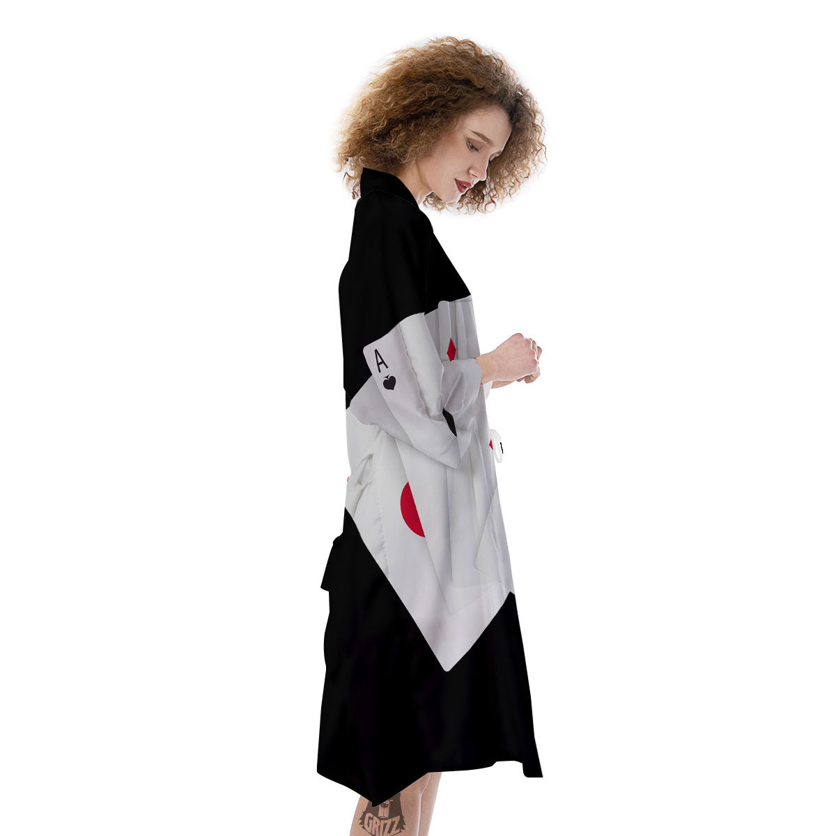 Playing Card Suits White And Black Print Kimono-grizzshop