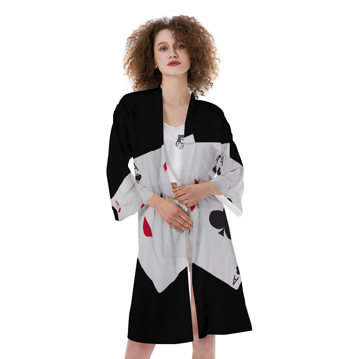 Playing Card Suits White And Black Print Kimono-grizzshop