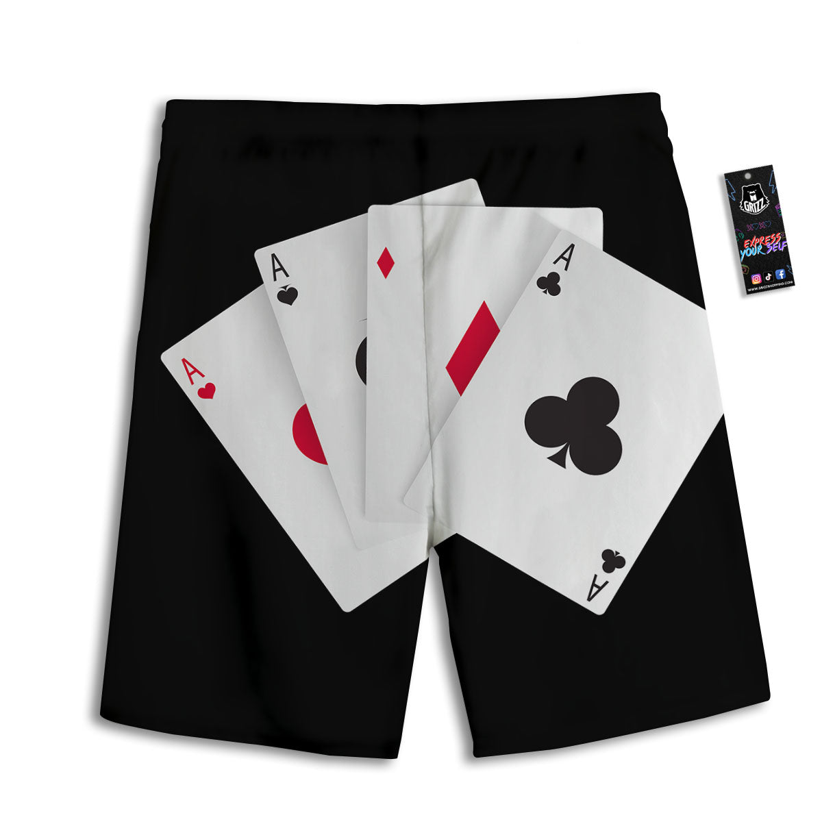 Playing Card Suits White And Black Print Men's Athletic Shorts