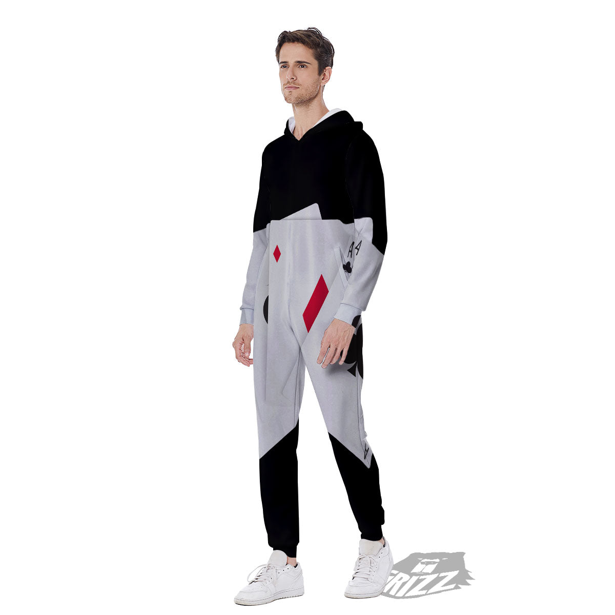 Playing Card Suits White And Black Print Men's Jumpsuit-grizzshop