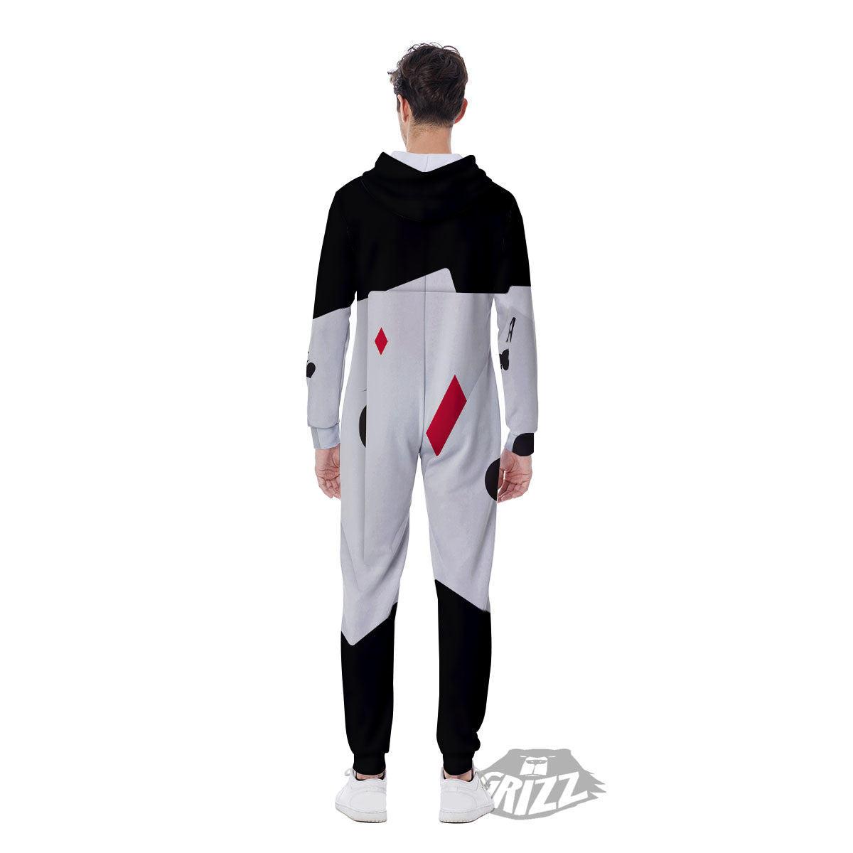 Playing Card Suits White And Black Print Men's Jumpsuit-grizzshop