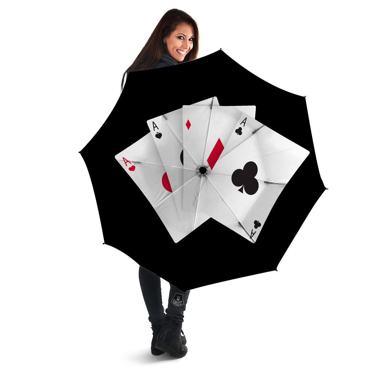 Playing Card Suits White And Black Print Umbrella-grizzshop