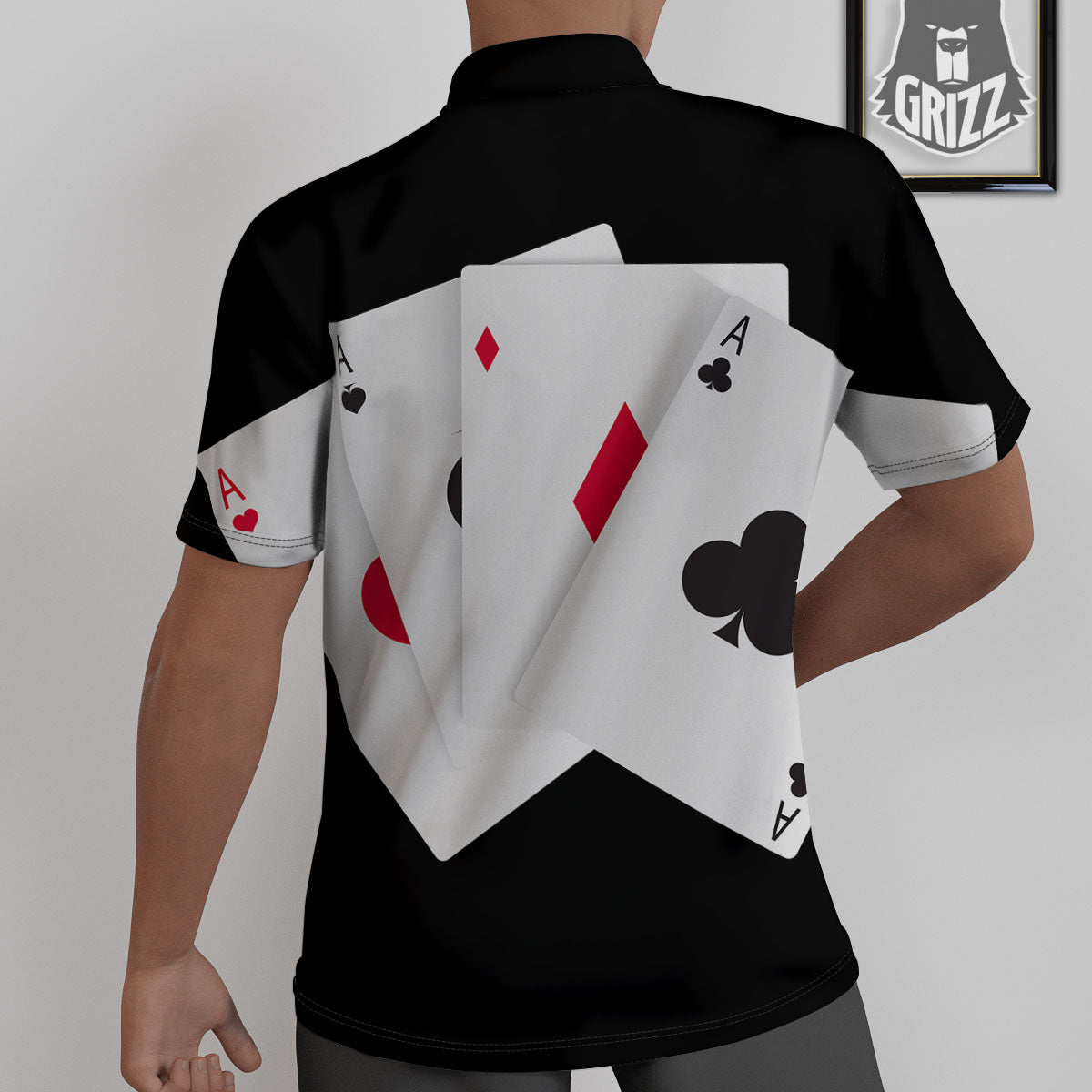 Playing Card Suits White And Black Print Untucked Shirts-grizzshop