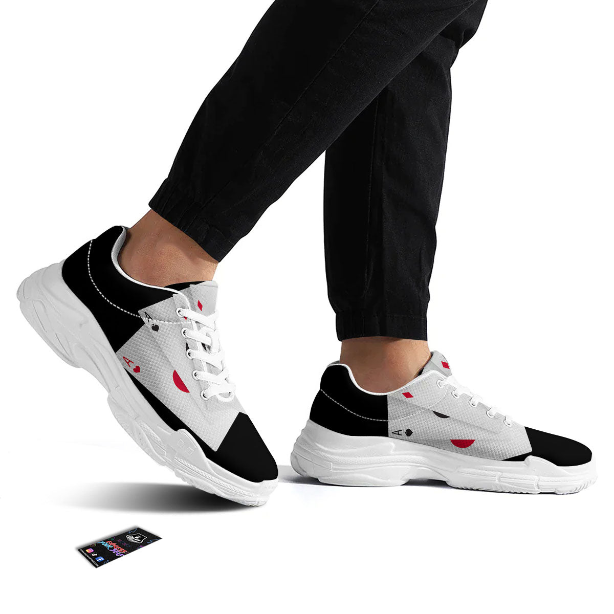 Playing Card Suits White And Black Print White Chunky Shoes-grizzshop