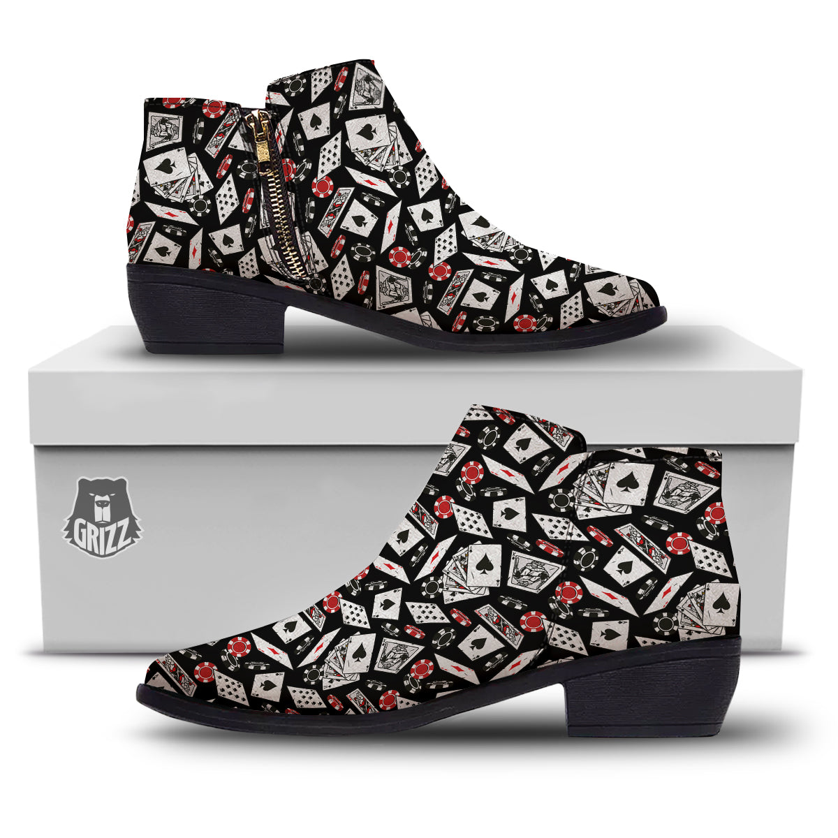 Playing Cards Ace Print Pattern Ankle Boots-grizzshop