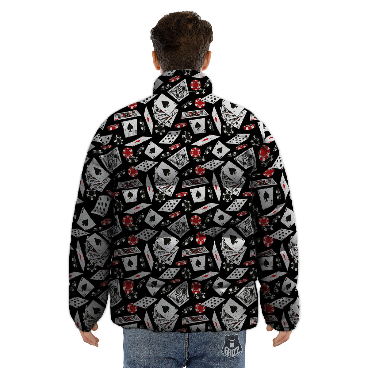 Playing Cards Ace Print Pattern Puffer Jacket-grizzshop