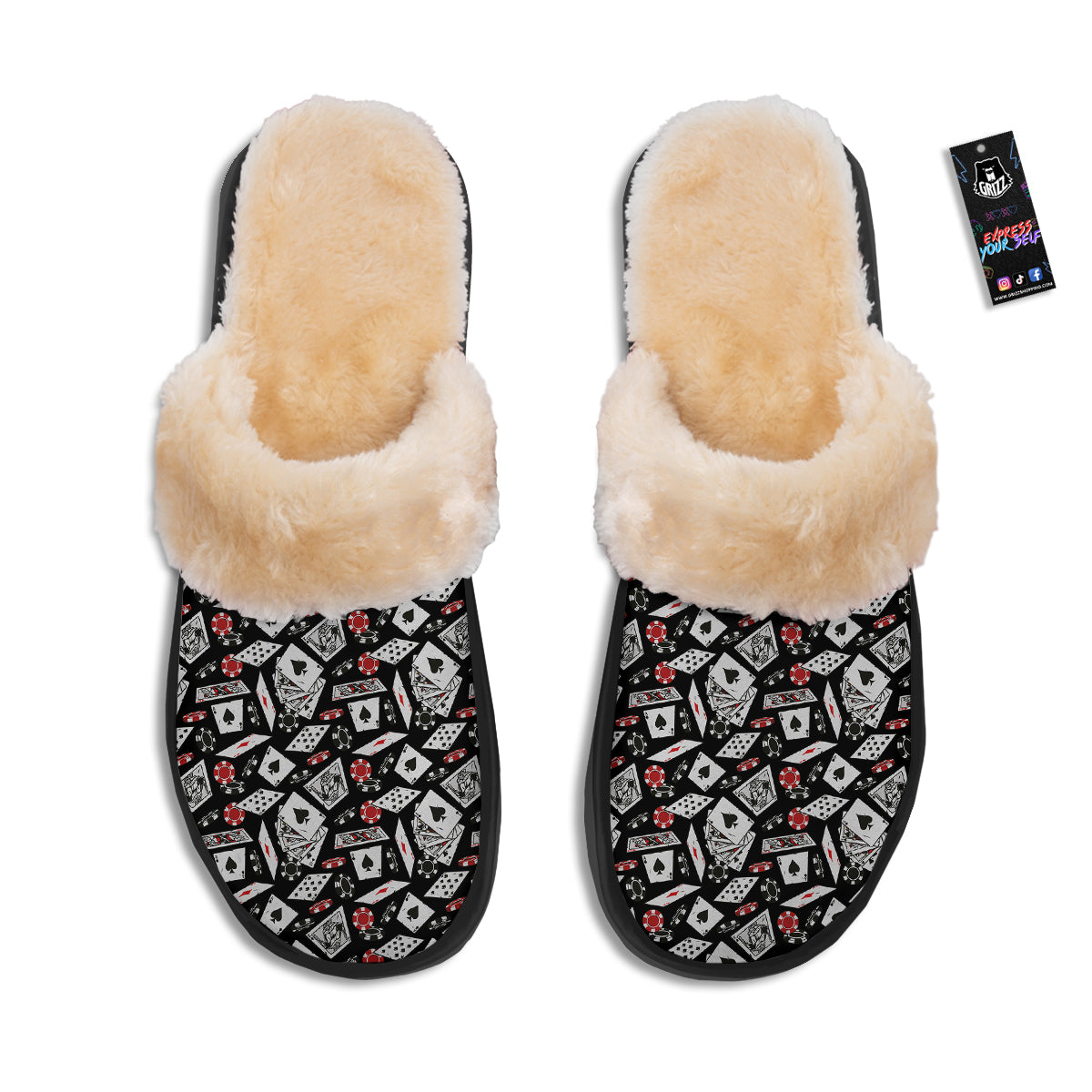Playing Cards Ace Print Pattern Slippers-grizzshop