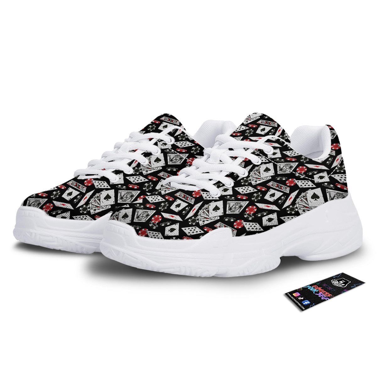 Playing Cards Ace Print Pattern White Chunky Shoes-grizzshop