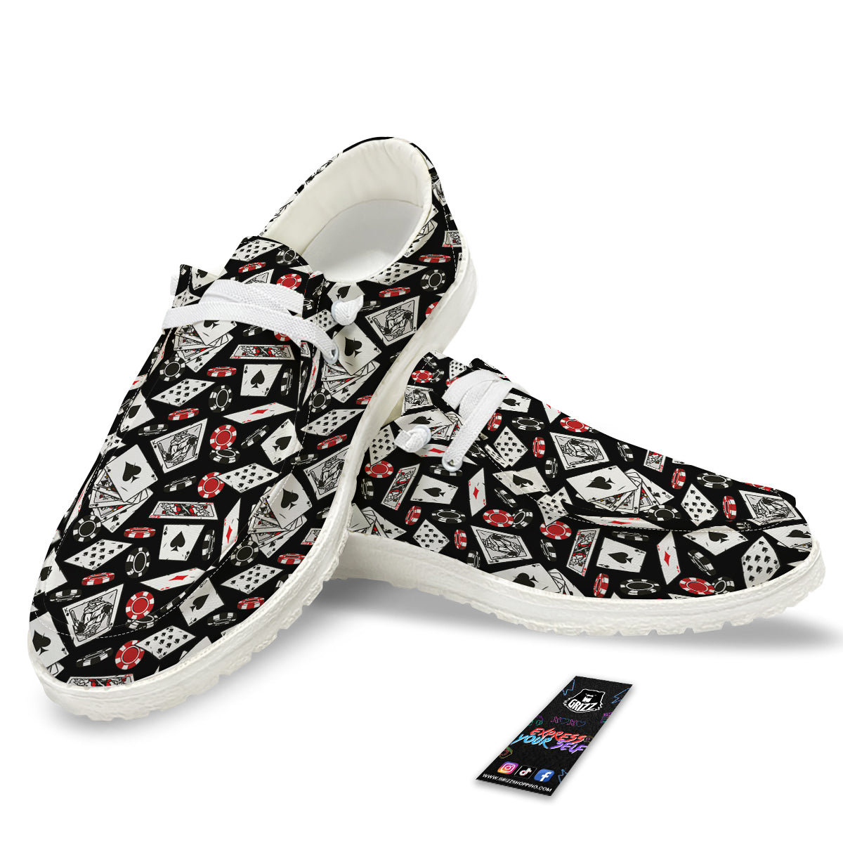 Playing Cards Ace Print Pattern White Loafers-grizzshop