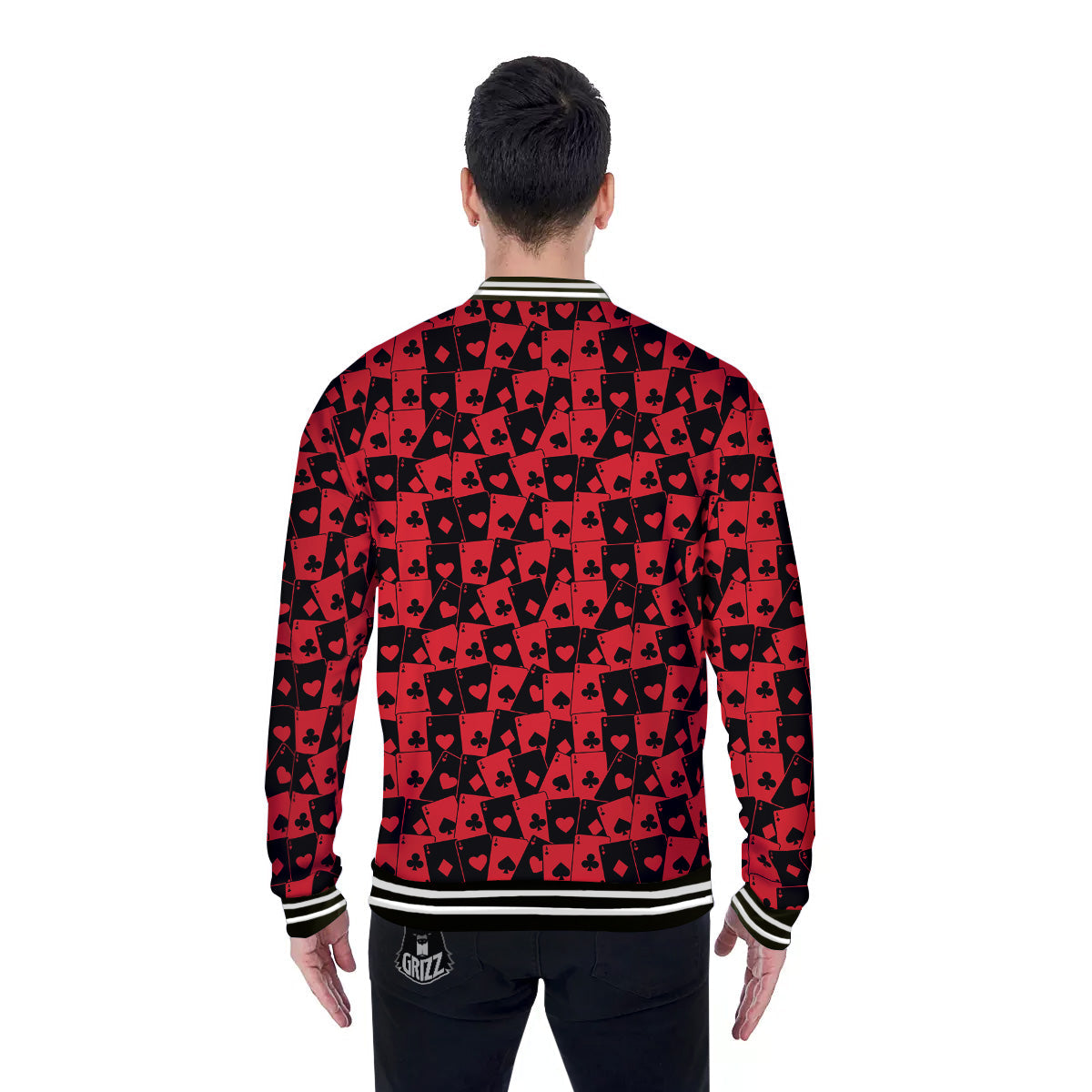 Playing Cards Black Red Print Pattern Baseball Jacket-grizzshop