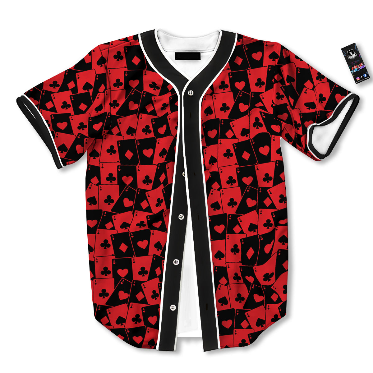 Playing Cards Black Red Print Pattern Baseball Jersey-grizzshop